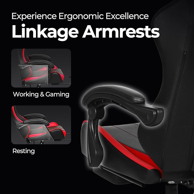 NEO CHAIR Video Gaming Chair with Footrest High Back Ergonomic Comfortable Office Computer Desk with Lumbar Support Height Adjustable with PU Leather Recliner for Adults Women Men (Red)