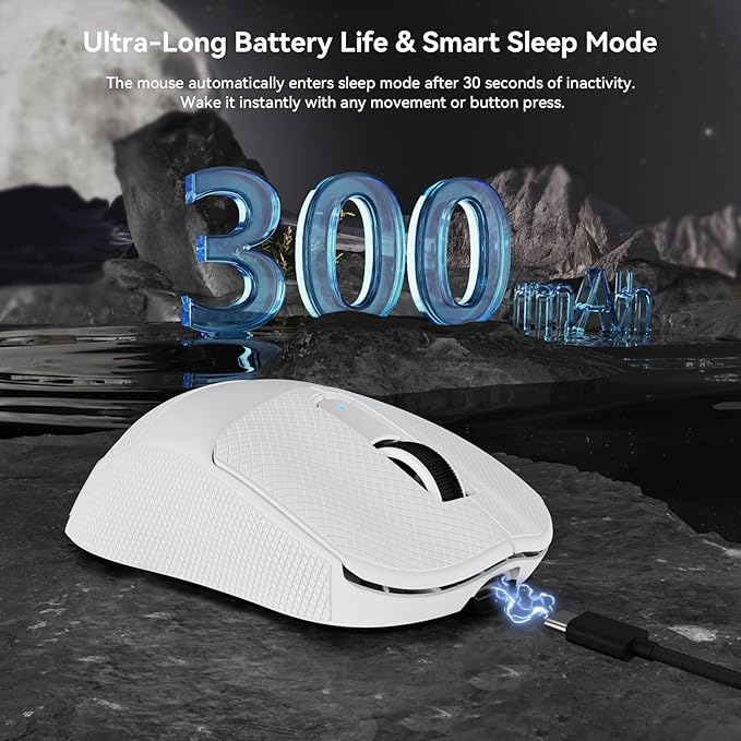 MAMBASNAKE M3 Wireless Gaming Mouse,39g Ultra-Lightweight BT/2.4GWireless/Wired Gaming Mouse,PAW3395PRO 40K DPI Optical Sensor,200Hrs Battery,Tape,Office Mice for PC/Win/Mac(White)