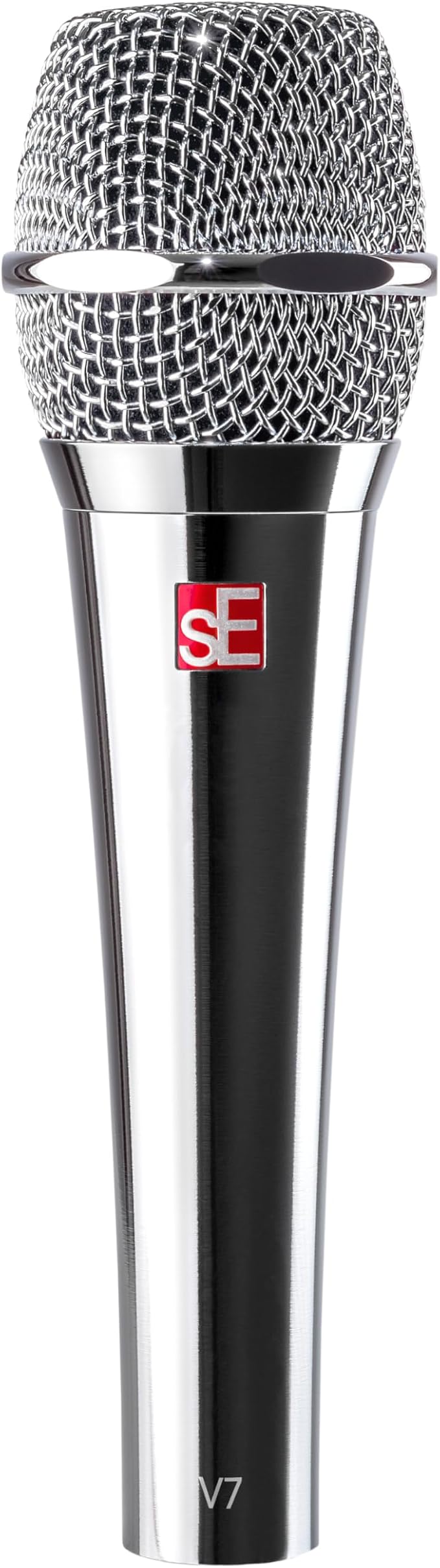 SE ELECTRONICS V7 Dynamic Microphone for Singing, Speech & Studio Recording - XLR Handheld Professional Microphone with Supercardioid Aluminum Voice Coil for Huge Gain Before Feedback - Chrome