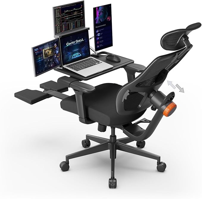 Newtral Ergonomic Home Office Chair-Office Desk Chair with Footrest, Auto-Following Backrest & Headrest, 4D Armrests, 96°-136° Recline (Black, with Laptop Table + 2D Headrest)