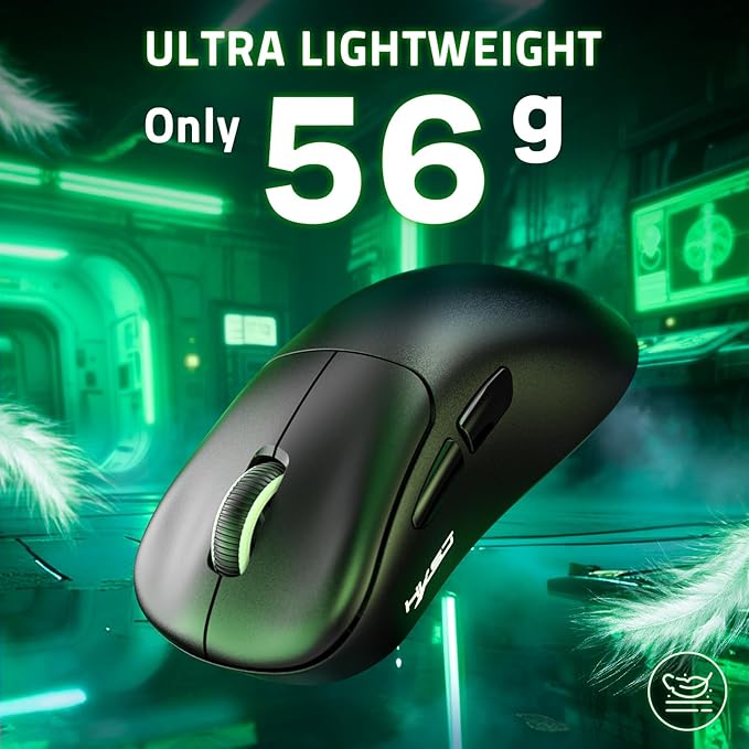 ZIYOU LANG × HXSJ T700 Wireless Gaming Mouse,Adjustable 10K DPI 1K Optical Sensor,2.4G/BT/USB-C Rechargeable 6 Programmed Buttons,56g Lightweight Right-Handed Ergonomic Computer Mice for PC/Mac-Black
