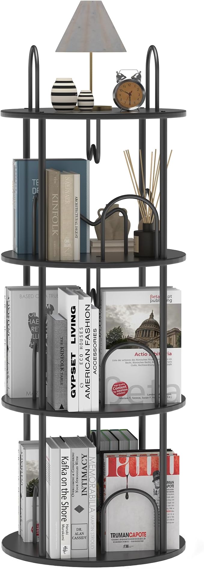 3 Tier Rotating Bookshelf, 360° Spinning Bookshelf Tower, Narrow Corner Book Shelf, Revolving Bookcase Corner Tall Book Shelf for Small Spaces, Bedroom, Living Room, Black