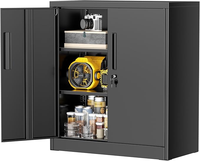 Greenvelly Metal Storage Cabinet with Doors and Shelves, 36” Lockable Storage Cabinet for Office, Metal Utility Cabinet Garage Cabinets, Lockable File Cabinet for Home Office, Garage, Kitchen, Black