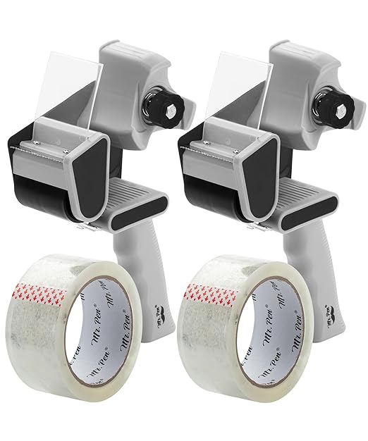 Mr. Pen- Heavy Duty Packing Tape Dispenser Gun, 2 Inch, 2 Pack with 2 Clear Tape Rolls, Handheld Tape Gun for Moving, Shipping, Sealing Boxes & Packaging