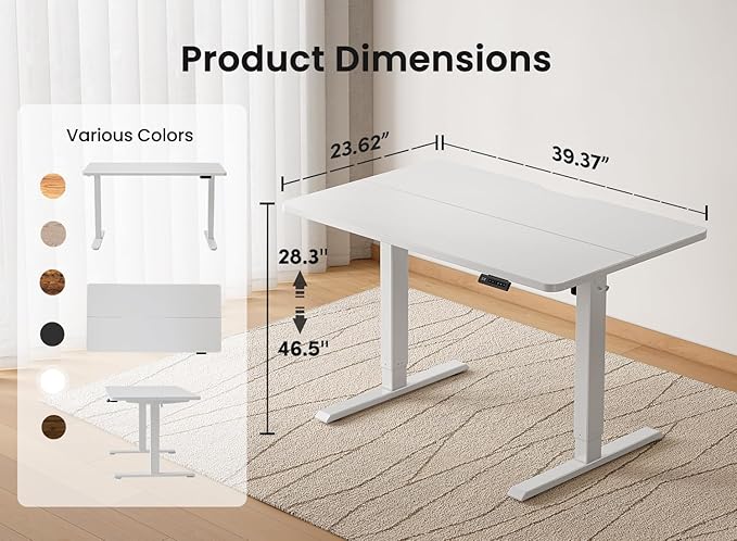 BANTI 40 × 24 Inches Standing Desk, Ergonomic, Electric Height Adjustable, Sit and Stand Up, Computer Office Desk with Splice Board, White Frame/Whitetop