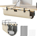 2-in-1 Under Desk Cable Management Tray & Privacy Panel, Dual-Sided Thick Felt Cord Organizer with 20 Cable Ties, Heavy Duty Steel Frame Support, No-Drill Clamp Mount, Large Capacity (Khaki/Gray, 30")