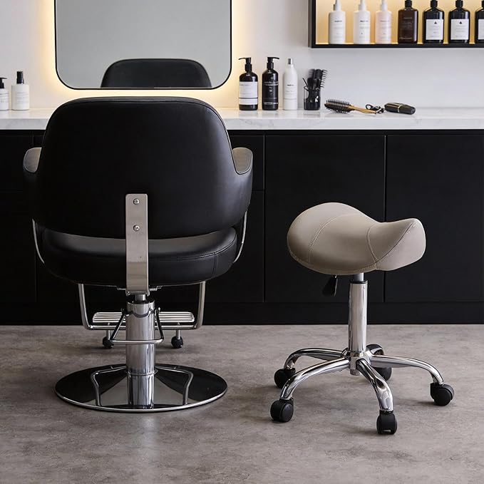 FIRAVOE Saddle Stool, Swivel Saddle Stool with Wheels, Adjustable Rolling Stool 18"-26", Faux Leather Rolling Stool for Salon, Massage, Clinic, Lab, Office (Light Grey, 1PCS (18"-26"))