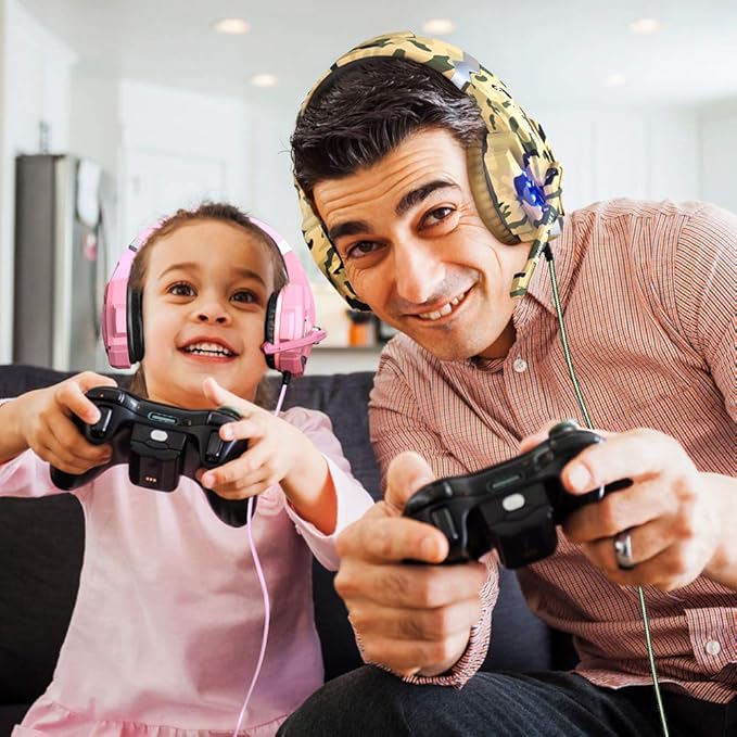 BENGOO Stereo Gaming Headset for PS4, PC, Xbox One Controller, Noise Cancelling Over Ear Headphones Mic, LED Light, Bass Surround, Soft Memory Earmuffs for Sega Genesis Gamecube PS5 –Camouflage