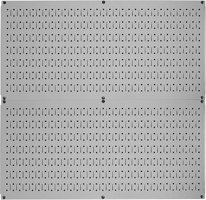 Wall Control Pegboard Rack Horizontal Metal Pegboard Garage Tool Storage Pack - Two 32-Inch Wide x 16-Inch Tall Easy To Install Peg Boards (Grey)