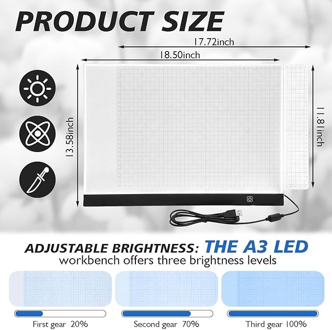 Yinder A3 LED Tracing Light Pad with Translucent Self-Healing Cutting Mat – Adjustable Brightness Light Board for Drawing, Sewing, Quilting & Diamond Painting (13" x 19")