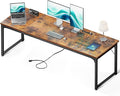 Coleshome 79 Inch Large Computer Desk with Power Outlet, Extra Long Desk for Home Office & Gaming, Spacious Writing Table for Study and Crafting, Rustic Brown