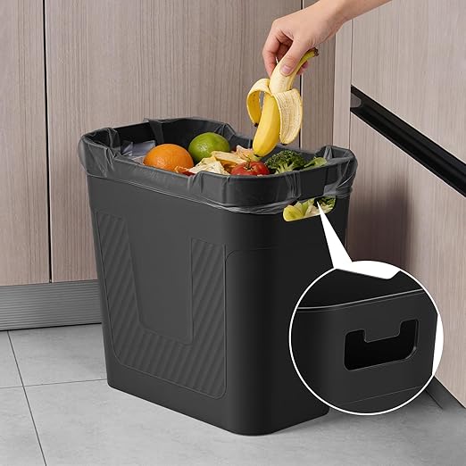 Small Black Trash Can Wastebasket, 2.9 Gallon Plastic Garbage Can Waste Basket for Narrow Spaces Bathrooms Laundry Room Kitchens Offices Kids Rooms (Black)