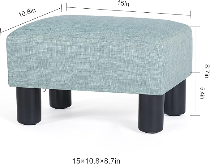 Linen Ottoman Footrest, Small Stool with Plastic Legs, Light Blue