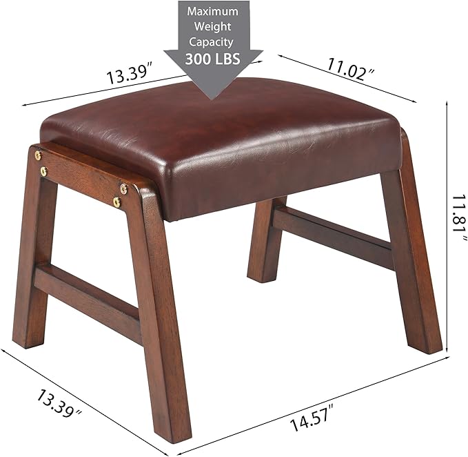 Small Foot Rest Ottoman, 11.8" H PU Leather Rectangle Foot Stool with Non-Skid Wood Legs, Small Foot Step Footstool Sofa Footrest for Couch, Desk, Office, Wine Red