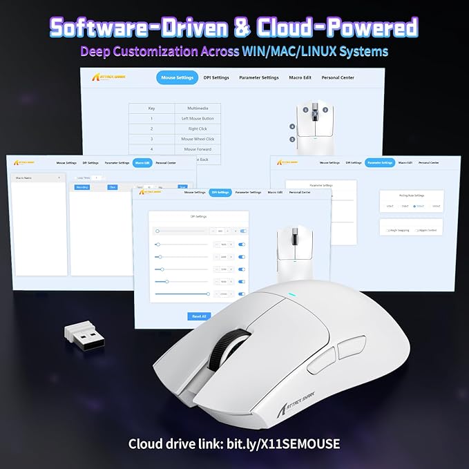ATTACK SHARK X11SE Lightweight Wireless Gaming Mouse, 59g Tri-Mode BT/2.4G Wireless/Wired Gaming Mouse, PixArt PAW3311 Gaming Sensor, 22000 DPI, Office Mice for PC/Xbox/Win/Mac (White)