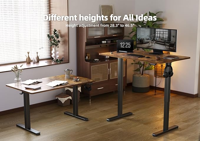 YDN Glass Standing Desk, 40x24 Inch White Standing Desk Adjustable Height Electric Stand Up Quick Install for Computer Desks, Rustic Brown