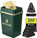 Bathroom Trash Can with Lid 4 Gallon Trash Can with Swing Lid Dark Green Small Garbage Can Bathroom Garbage Can with 300 Counts Trash Bags for Kitchen Bedroom Office