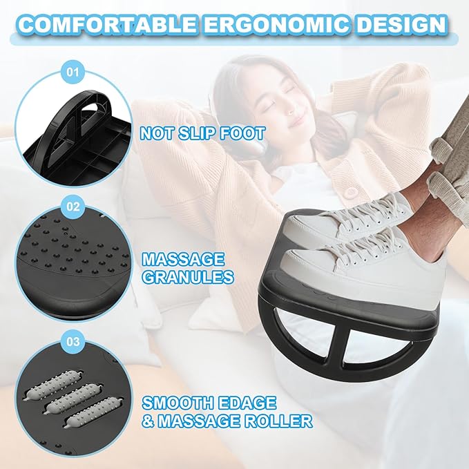 PATIKIL Foot Rest Swingable Stools Leg Rest Footrest with Roller Massager for Under Desk at Work Under Office Desk Chair Computer Gaming, Black/Gray
