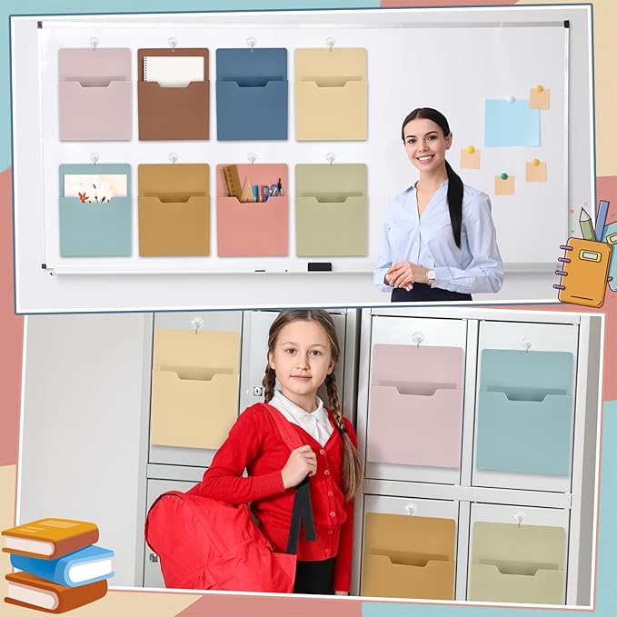 gisgfim 8 Pcs Magnetic Wall File Organizer Magnetic File Paper Holder Hanging Refrigerator Magazine Mail Holder for Planners Letters Documents Whiteboard Classroom Office Home (Boho,10 x 13 Inch)