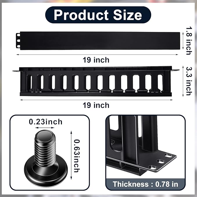Leinuosen 2 Pcs 1U Rack Cable Management Sleeves Horizontal Mount Cable 12 Slot Management Clips Rack with Panel Cover 19 Inch for Wall Shelf Mount