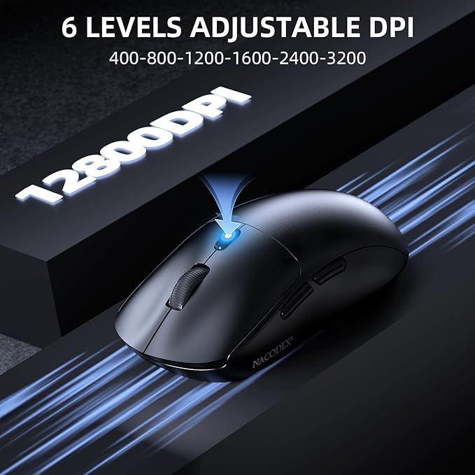 A.JAZZ NJ07 Wireless Mouse, 67g Ultra-Lightweight, 3-Mode 2.4G/Bluetooth/USB-C, 6 Adjustable DPI up to 12800, 1000Hz Optical Sensor, Ergonomic Design Long Battery Life, Compatible with PC & Mac-Black