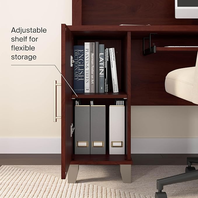 Bush Home Somerset 72W L Shaped Desk with Hutch in Hansen Cherry