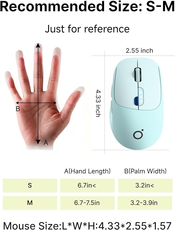 SEUNKWANG EWEADN Q5 Wireless Mouse, Bluetooth & 2.4G Quiet Computer Mouses with Battery Level Display, 1600 DPI, Ergonomic Office Mouse, 6 Button Portable Cute Computer Mouse for Laptop/PC/Mac - Blue