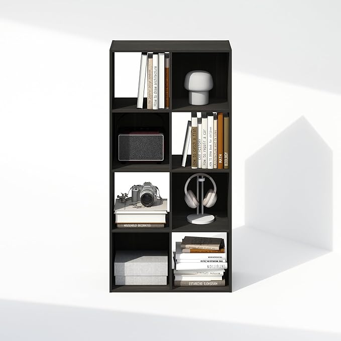 Furinno PELLI Book Shelf, 8-Cube Bookshelf, Horizontal Cube Storage Organizer Bookcase, 11.7 x 23.7 x 47, for Living Room, Bedroom, Home Office, Espresso