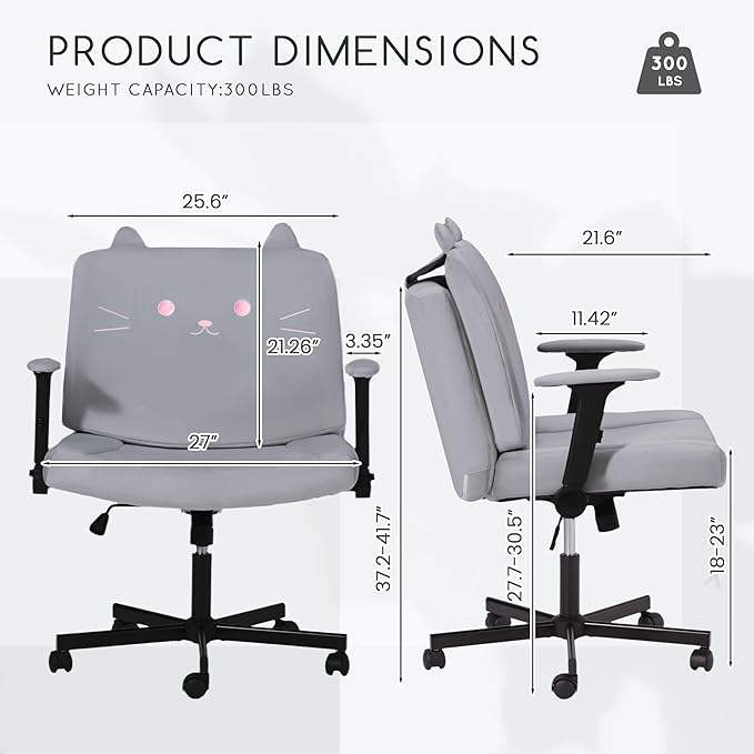 HOMREST Criss Cross Chair with Arms and Castors, Plus Size Cross Legged Office Chair with Extra Wide Seat&Flexible Back Cushion, Cute Comfy Desk Chairs for Home Office, Vanity, Gaming,Reading(Gray)