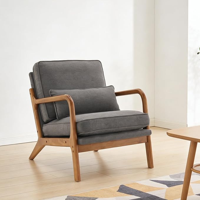 Indoor Lounge Chair,Oak Armrest Single Sofa Chair,with Backrest and Seat Cushion,Seat Cushion Filled with Foam,Chair Living Room Bedroom Lounge,25.6" Wide Accent Chairs,Dark Gray
