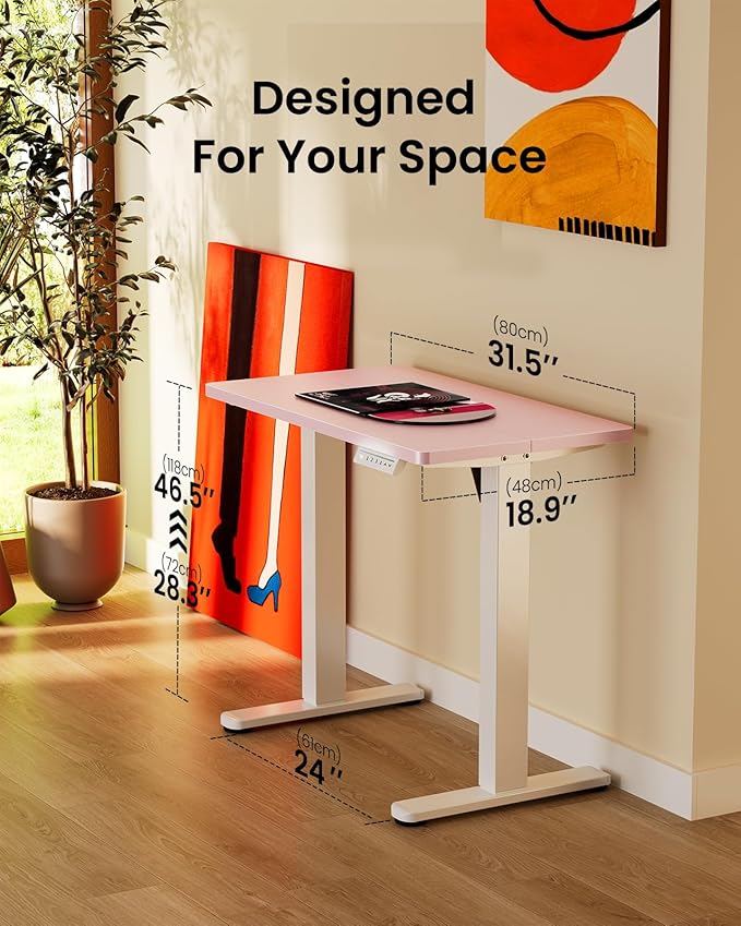 ErGear Height Adjustable Electric Standing Desk, 31 x 19 Inches Sit Stand up Desk, Memory Computer Home Office Desk, Pink