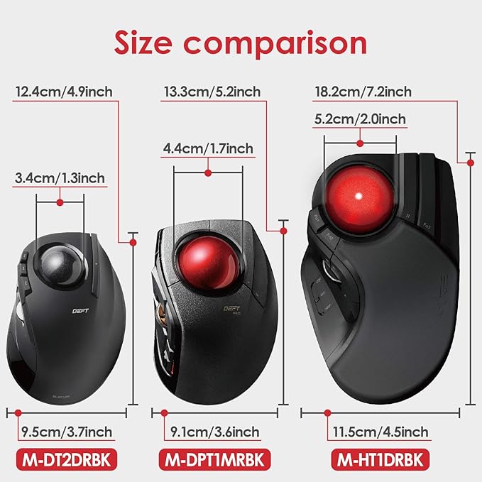 ELECOM DEFT PRO Trackball Mouse, Wired, Wireless, Bluetooth, Finger Control, Ergonomic Design, 8-Button Function, Optical Gaming Sensor, Smooth Red Ball, Windows11, MacOS(M-DPT1MRBK)