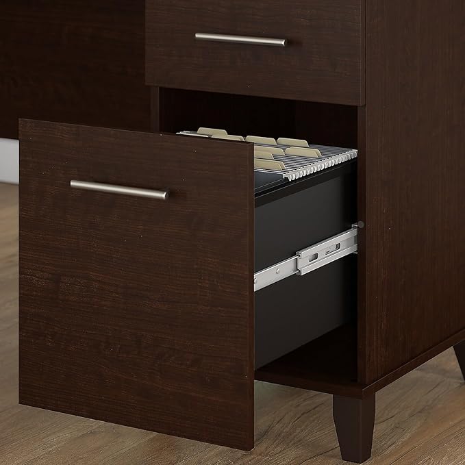 Bush Furniture Somerset 60W L Shaped Desk with Hutch and 5 Shelf Bookcase