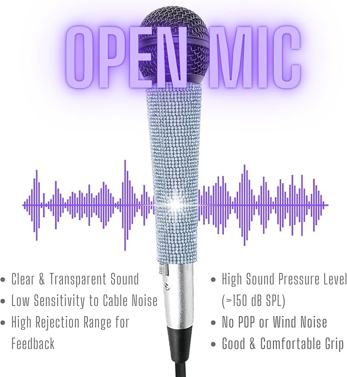 Glittering Sliver Custom Vocal Dynamic Microphone with Black Die-cast Metal Body with XLR Cable for Streaming Podcast Singing