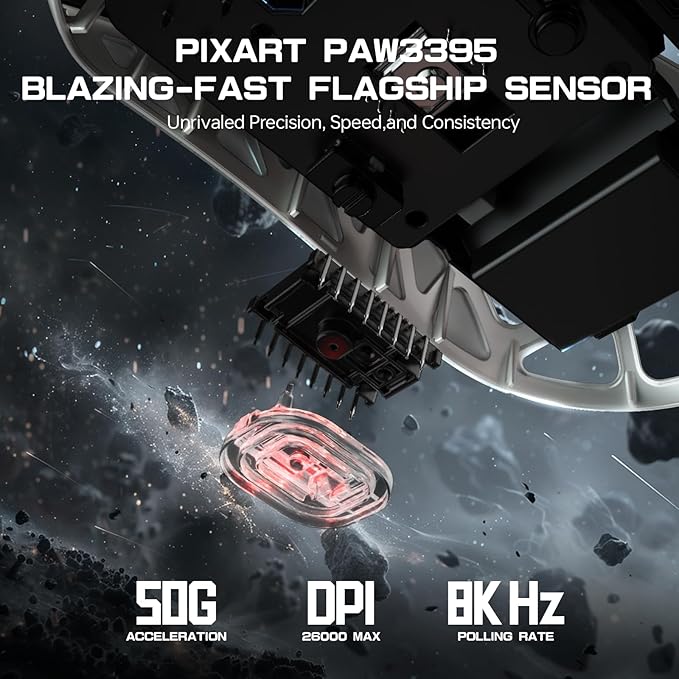 ATTACK SHARK R3 46g Superlight Magnesium Alloy Wireless Gaming Mouse, BT/2.4G/Wired Computer Mouse, 8KHz Polling Rate, PAW3395 26K DPI Sensor Programmable Mice Griptape for PC/Laptop/Mac (White)