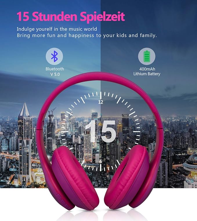 Unicorn Wireless Headphones, LED Light, up ，Kids Headphones Bluetooth with Microphone for School, Travel, Phone, Kindle, PC, TV, MP3 ((Violet)