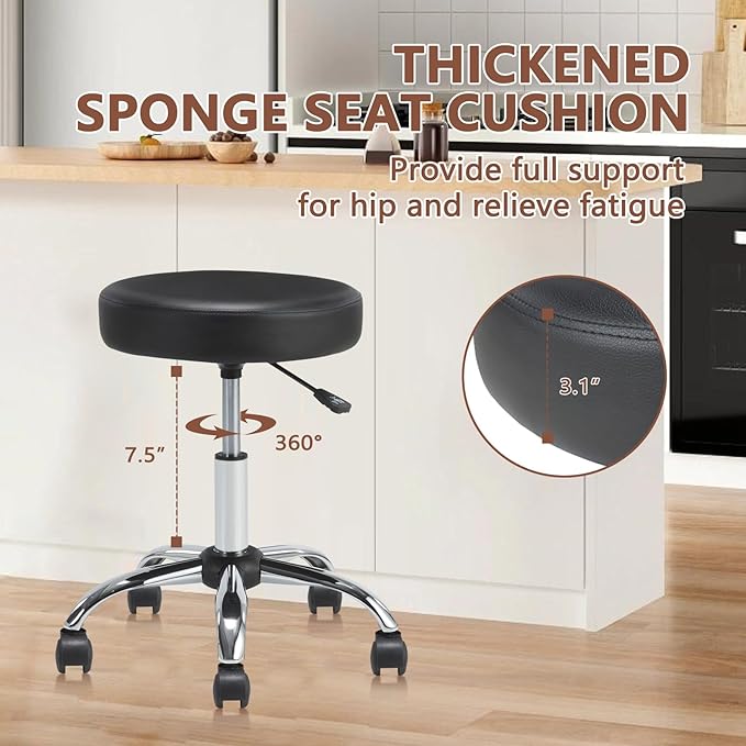 KLASIKA Round Rolling Stool with Wheels Adjustable Height Swivel Multi-Purpose Heavy Duty Wide Seat Drafting Stool for Office Laboratory Salon Massage Spa Medical Doctor Clinic Tattoo Beauty, 4 Pack