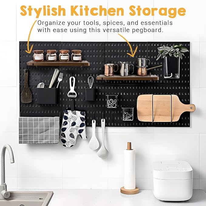 Walnut Color Pegboard Shelf, Pegboard Accessories, Wooden Pegboard Shelves with Pegboard Hooks, Compatible with IKEA Skadis Pegboard (4 pcs)
