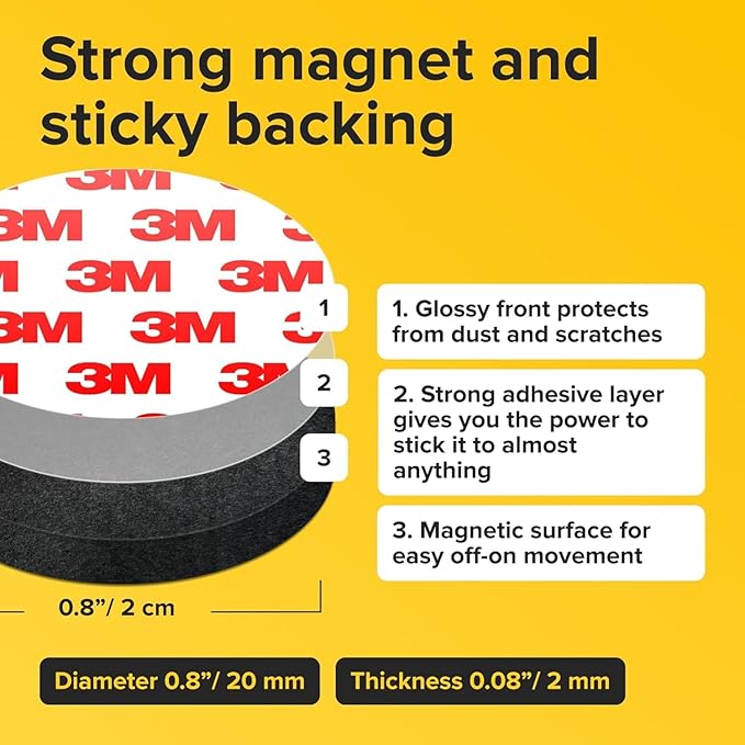 Peel-&-Stick Flexible Adhesive Magnets - 45 (0.8"x0.08") Magnetic Dots for Office Supplies, Whiteboard, Crafts, Fridge, & School Projects
