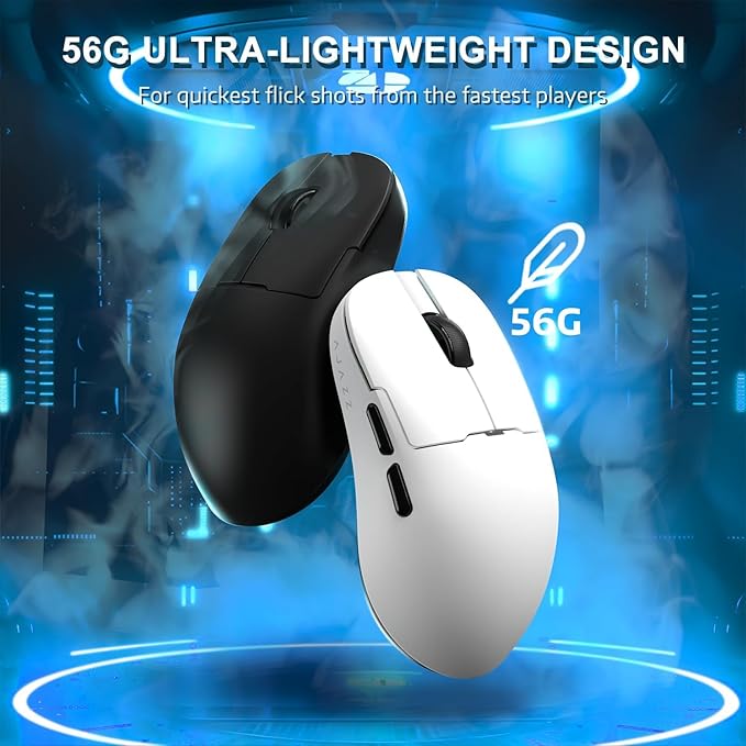 A.JAZZ AJ159APEX 8Khz Wireless Gaming Mouse Ultralight 56g with Magnetic Screen Charging Dock 42000DPI PAW3950 Sensor Tri Mode BT/2.4Ghz/Type-c Wired Programmable for Esport FPS PC Mac Gamer(White)