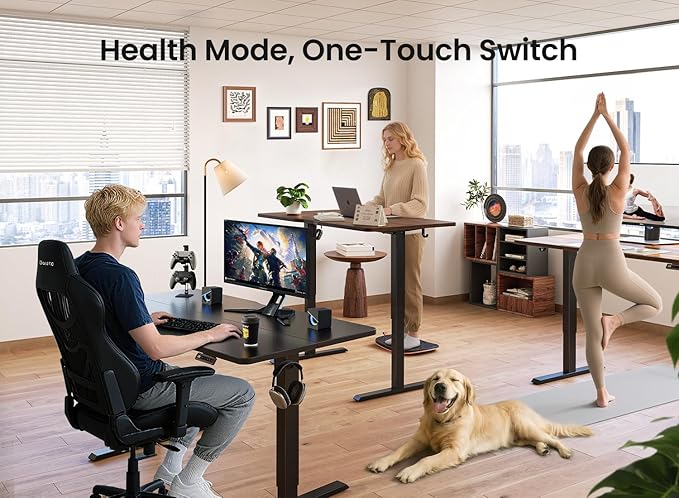 BANTI 40 × 24 Inches Standing Desk, Ergonomic, Electric Height Adjustable, Sit and Stand Up, Computer Office Desk with Splice Board, Black Frame/Black Walnut Top
