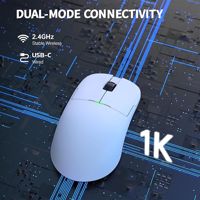 Ajazz AJ159 Dual Mode Lightweight Gaming Mouse with Type C Wired and USB Receiver with PAW3395 Sensor, 5 Programmable Buttons, Ergonomic, Symmetrical Design for PS4 Xbox PC Mac Gaming