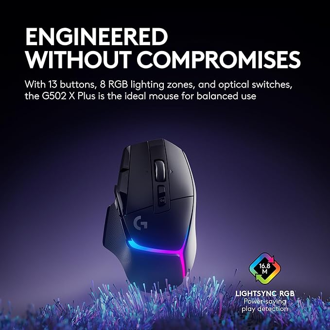 Logitech G502 X Plus Lightspeed Wireless Gaming Mouse, Black | Hero Sensor, 25,600 DPI, 13 Programmable Buttons, LIGHTFORCE Switches, RGB Lighting, PC/Mac | with Signature Series Charging Dock