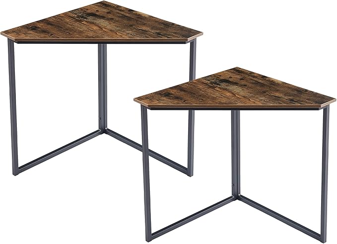 VECELO Corner Desk,Office Tables for Living Room for Small Space Triangle Computer Desk with Steel Frame Corner Shelves with Metal Frame Writing Desk for Workstation Classic Brown 33.1" 2 Set