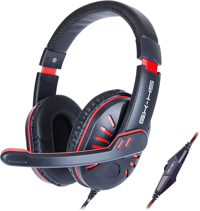 ENHANCE GX-H5 Gaming Headset with Microphone - Universal Gaming Headset for PS4, PS5, Xbox, PC, Switch with Adjustable Headband, Volume Controller, USB Sound-Isolating Earcups, Splitter Cable (Red)