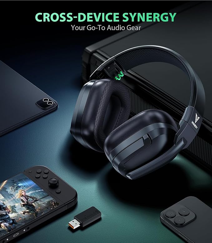 Vakedy HW11 Wireless Gaming Headset for PS5,PS4,PS4 Pro, Switch,Mac,Bluetooth 5.3 Gaming Headphones with Noise Canceling Mic,Gamer Headphones for PC,50Hr Battery (Black)