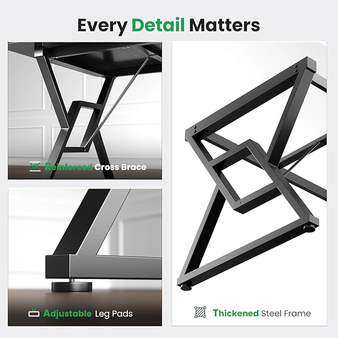 OHOHOLIVE 70.8" Large Executive Desk - Computer Office Desk Workstation, Modern Business Writing Table with Sturdy Metal Legs for Home Office (Black/Black)