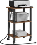 TUTOTAK 3 Tier Printer Stand, Rolling Printer Cart with Power Outlets and USB Ports, Mobile Printer Table with Wheels, for Under Desk, Office, Home,Brown PS02BB001