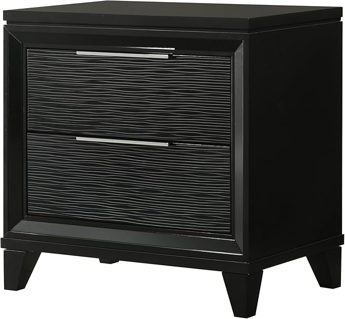 1pc Contemporary Modern Transitional White Textured Finish 2-Drawer Storage Nightstand Wooden Bedroom Living Room Home Furniture Modern Style Black Color Two Storage Drawers
