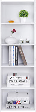 5 Tier Open Bookshelf, 52 Inch Bookcase Storage Rack for CDs Movies Book, Freestanding Wood Open Bookshelf for Living Room Bedroom Study Office, White